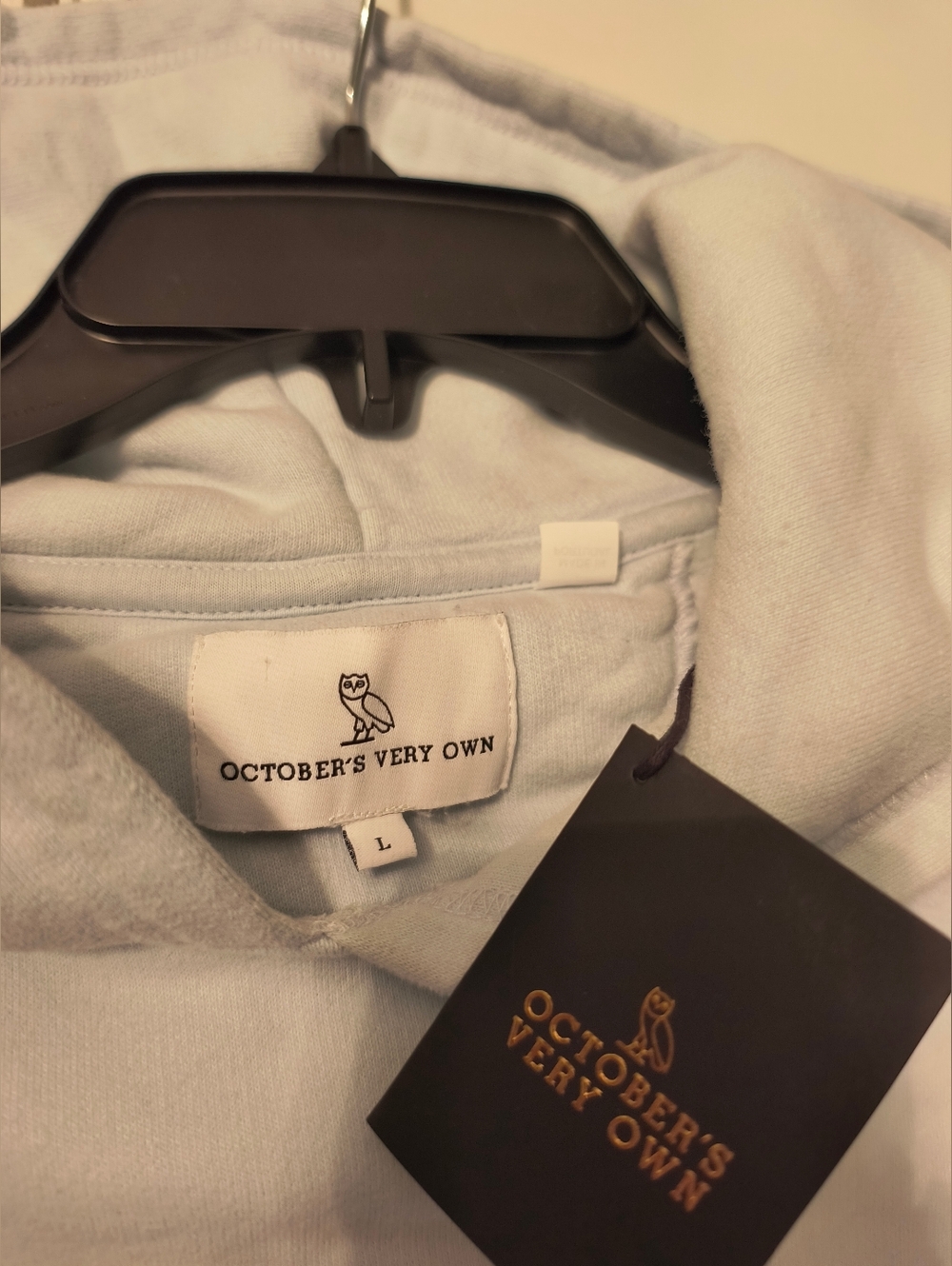 OVO October's Very Own Drake Owl Hoodie Cropped Light Blue Women's Sz L - Picture 4 of 5